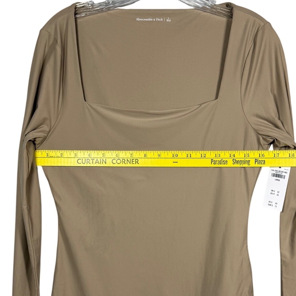 NWT Abercrombie & Fitch Long Sleeve Square Neck Bodysuit Tan Beige Size Large - Picture 5 of 11